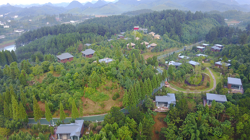 地点：九龙山国家级森林公园。此照片呈现的是以高标准升级打造了生态木屋酒店、悬挑茶室项目.JPG